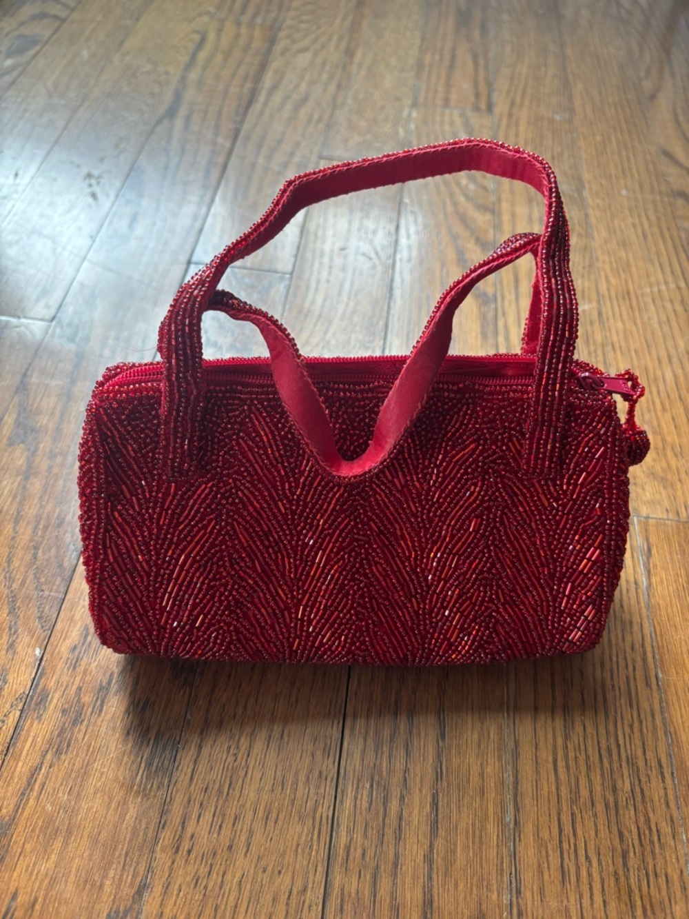 La Regale Red Beaded Wristlet Clutch